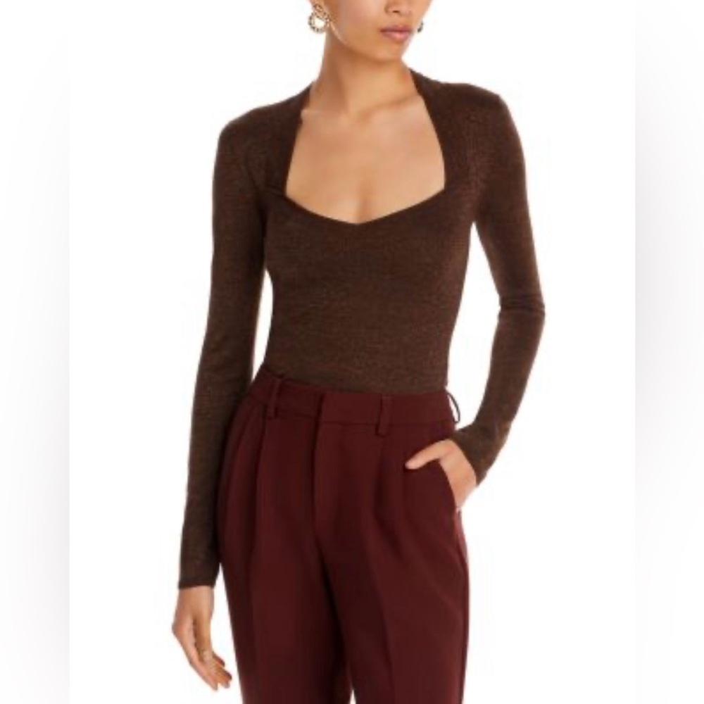 PAIGE Genieve Cut Out Knit Sweater Top, Size XS, Color Brown/Bronze Sparkle